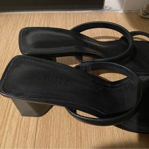 SCHUTZ Black Heeled Sandals Ully Lo Nappa Leather Sandal